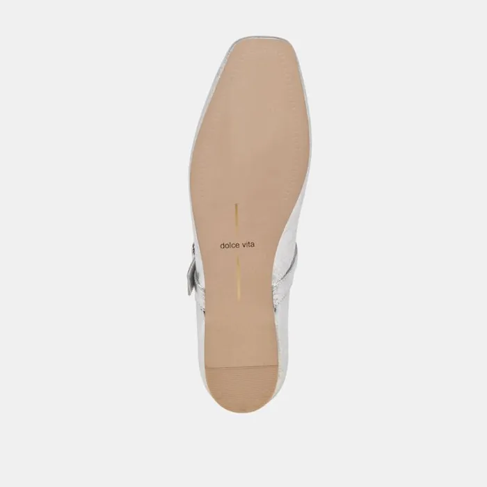 Dolce Vita Rodni Ballet Flats Silver Distressed Leather Women Flats and Loafers