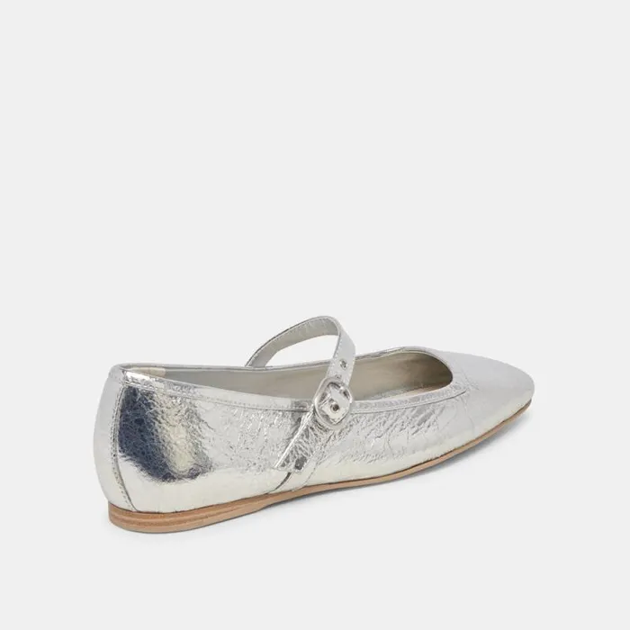 Dolce Vita Rodni Ballet Flats Silver Distressed Leather Women Flats and Loafers