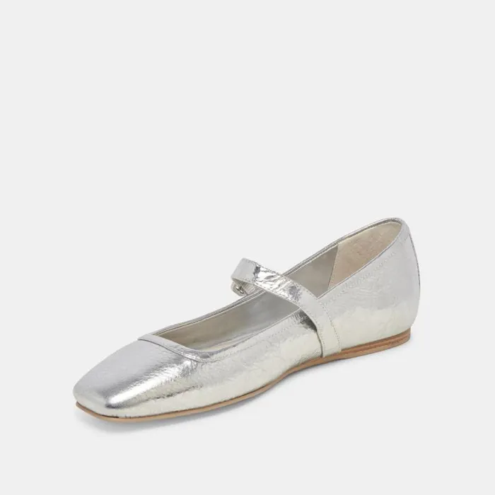 Dolce Vita Rodni Ballet Flats Silver Distressed Leather Women Flats and Loafers