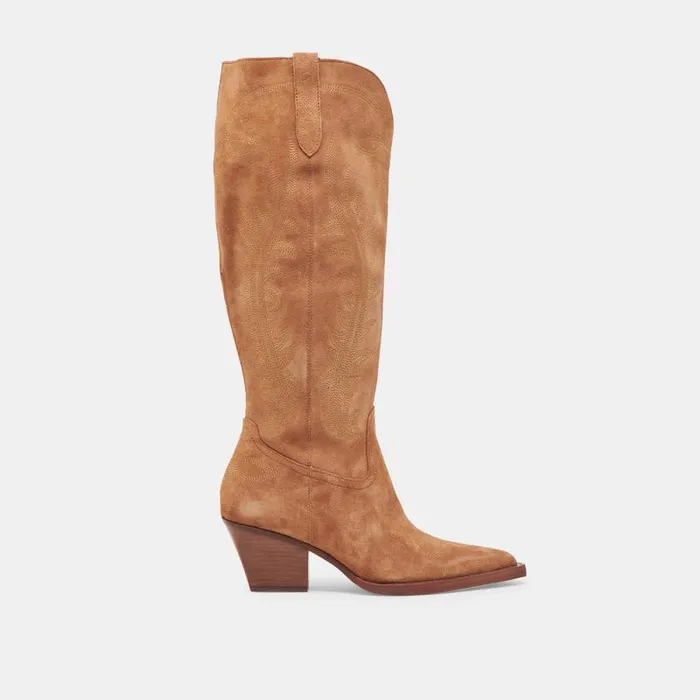 Dolce Vita Ryatt Wide Calf Boots Pecan Suede Women Boots and Booties