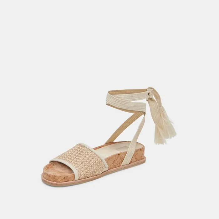 Dolce Vita Salacy Sandals White Natural Raffia Women Sandals