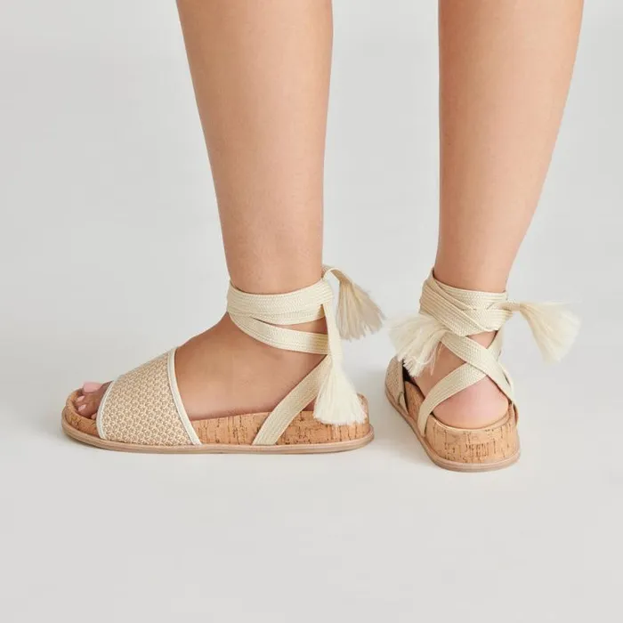 Dolce Vita Salacy Sandals White Natural Raffia Women Sandals