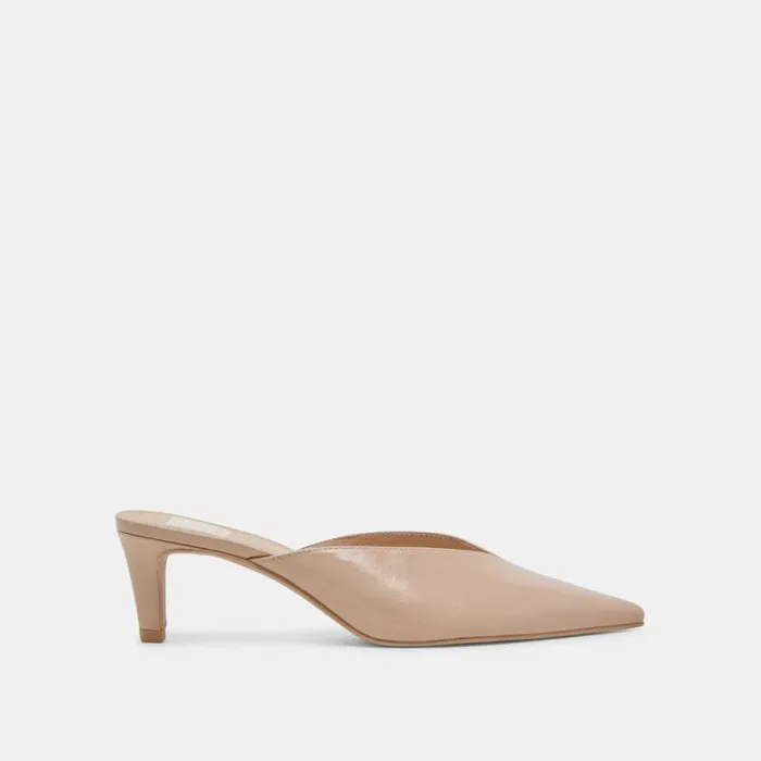 Dolce Vita Sarina Heels Beige Crinkle Patent Women Mules and Clogs