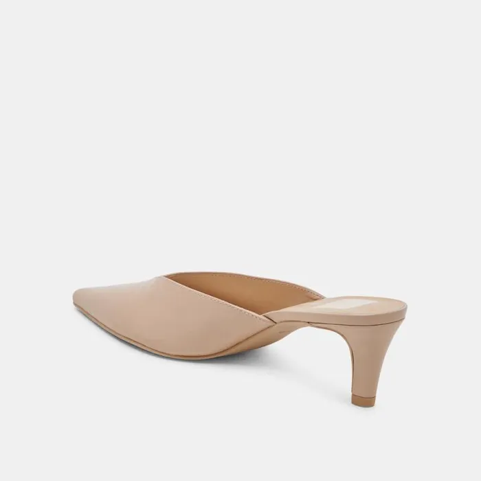 Dolce Vita Sarina Heels Beige Crinkle Patent Women Mules and Clogs
