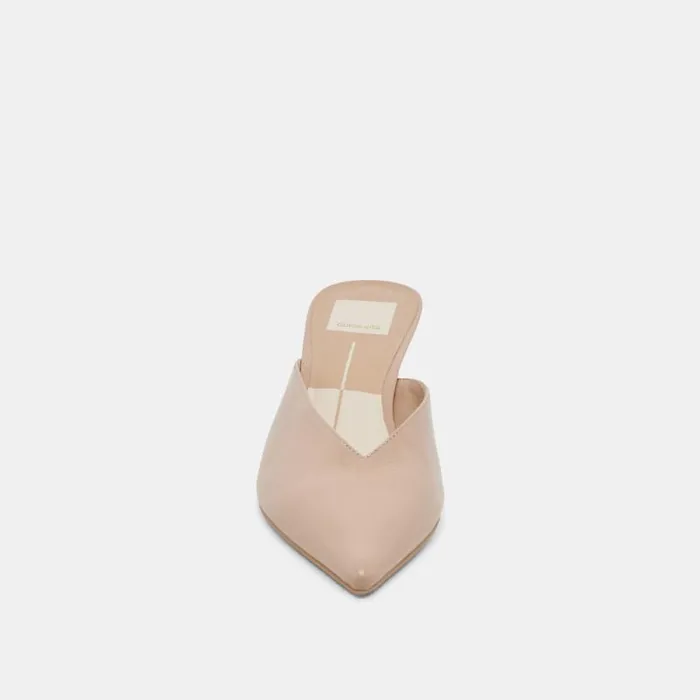Dolce Vita Sarina Heels Beige Crinkle Patent Women Mules and Clogs