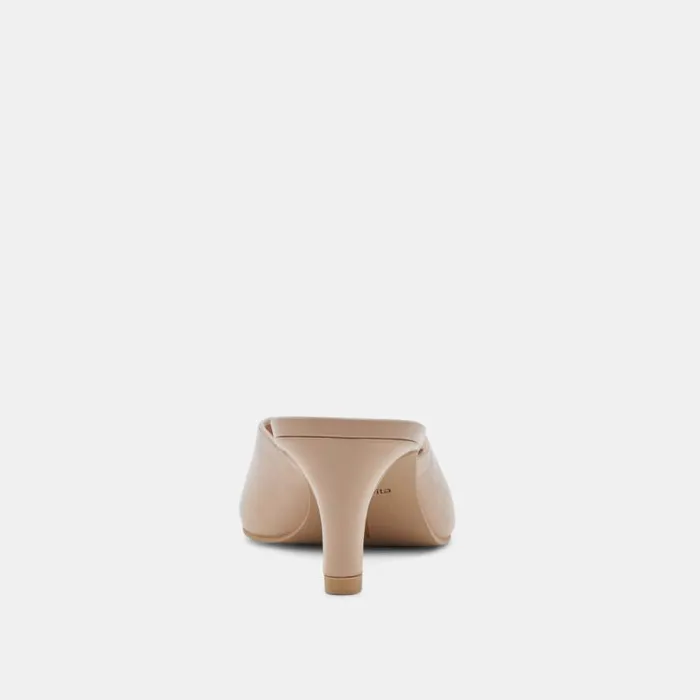 Dolce Vita Sarina Heels Beige Crinkle Patent Women Mules and Clogs