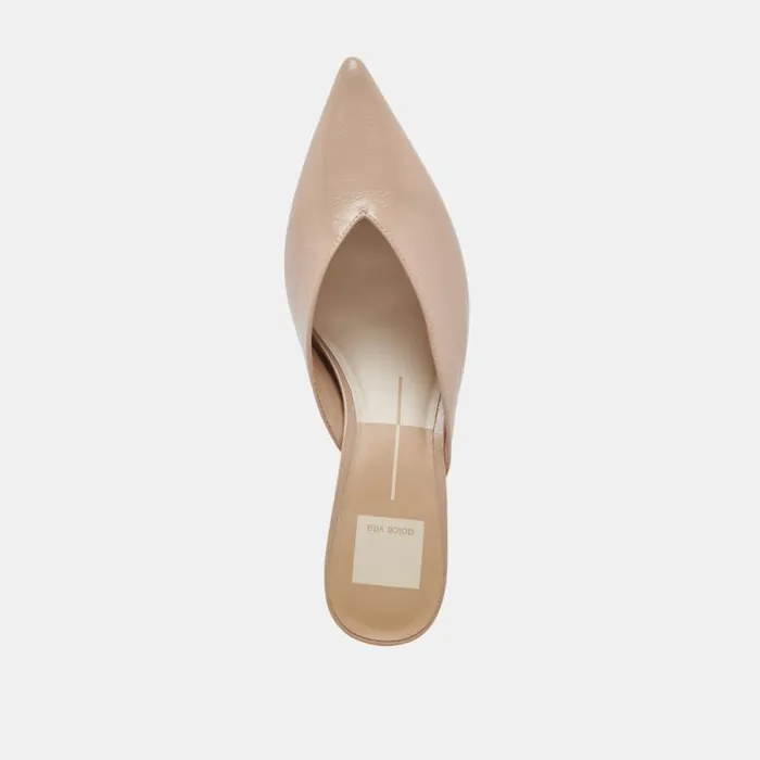 Dolce Vita Sarina Heels Beige Crinkle Patent Women Mules and Clogs