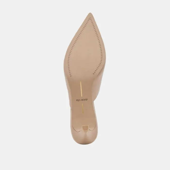Dolce Vita Sarina Heels Beige Crinkle Patent Women Mules and Clogs