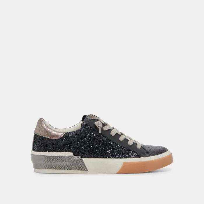 Dolce Vita Zina Sneakers Black Shimmer Glitter Women Sneakers