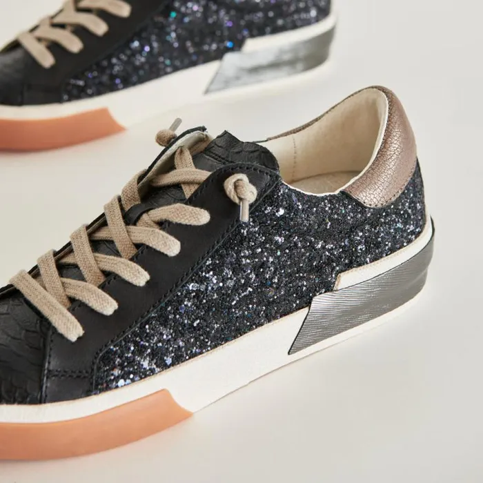 Dolce Vita Zina Sneakers Black Shimmer Glitter Women Sneakers