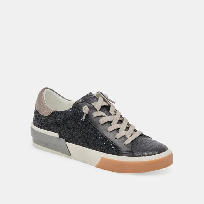 Dolce Vita Zina Sneakers Black Shimmer Glitter Women Sneakers