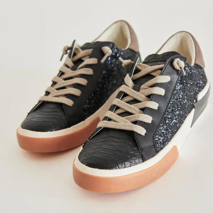 Dolce Vita Zina Sneakers Black Shimmer Glitter Women Sneakers