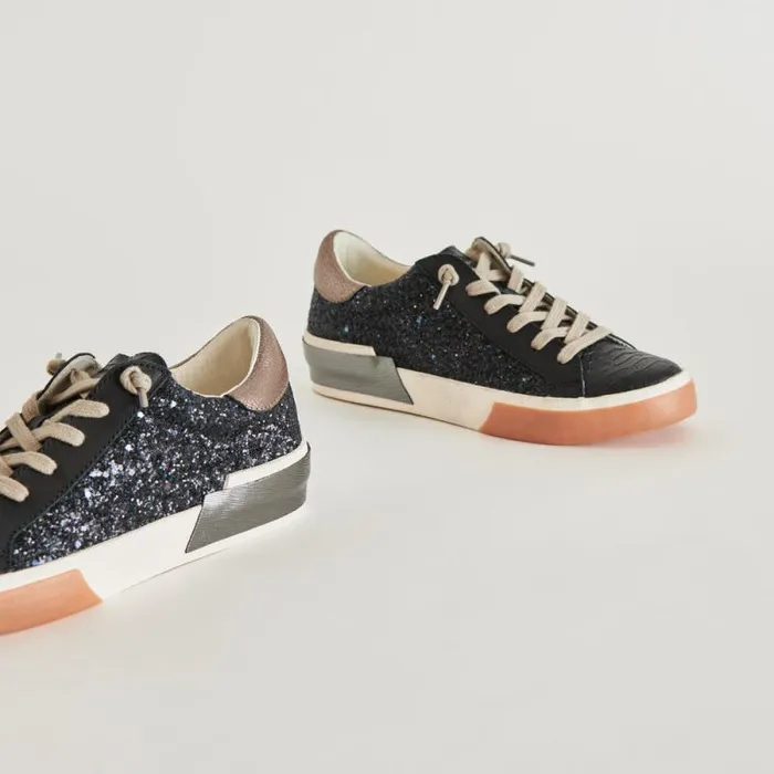 Dolce Vita Zina Sneakers Black Shimmer Glitter Women Sneakers