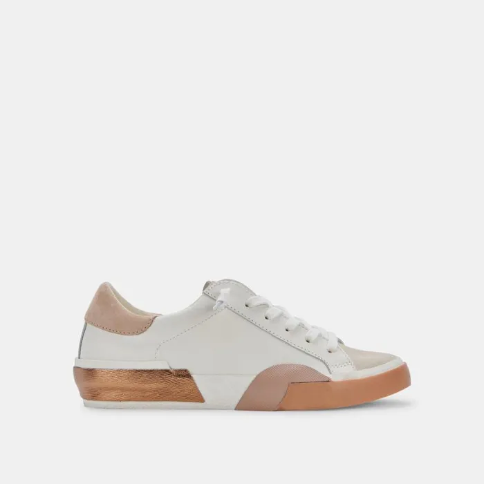 Dolce Vita Zina Wide Sneakers White Tan Leather Women Sneakers