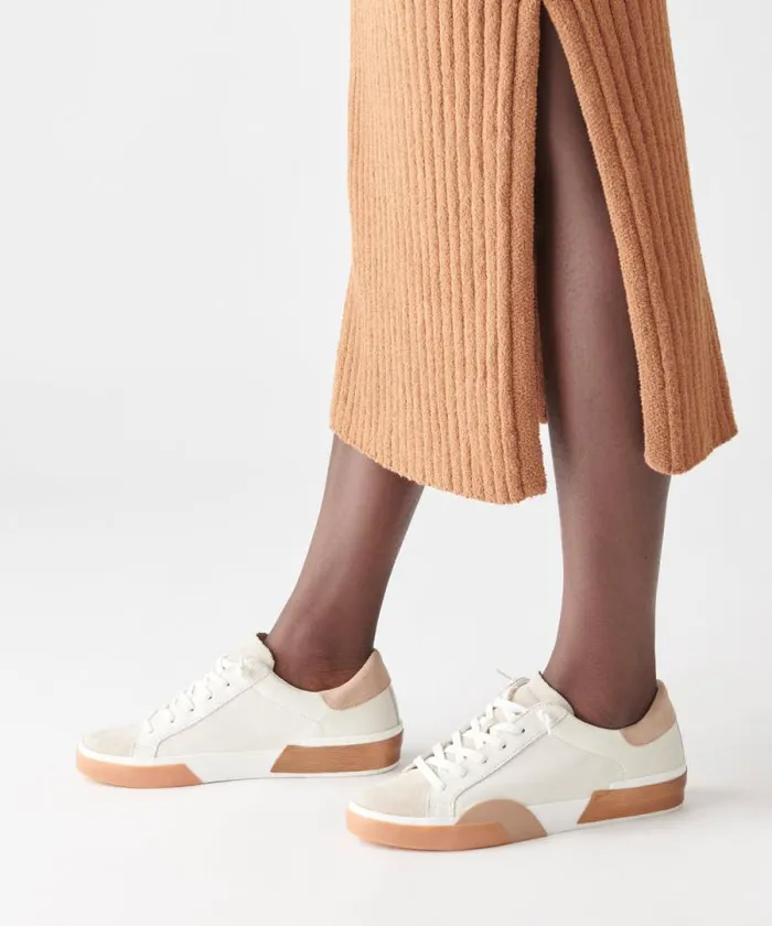 Dolce Vita Zina Wide Sneakers White Tan Leather Women Sneakers