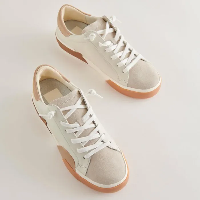 Dolce Vita Zina Wide Sneakers White Tan Leather Women Sneakers