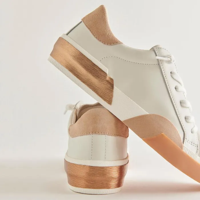 Dolce Vita Zina Wide Sneakers White Tan Leather Women Sneakers