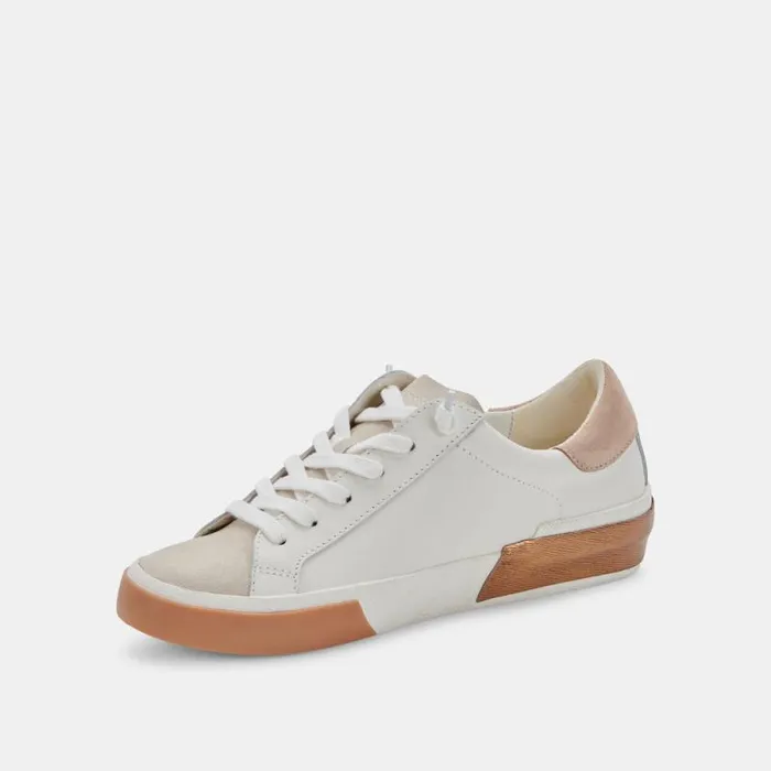 Dolce Vita Zina Wide Sneakers White Tan Leather Women Sneakers