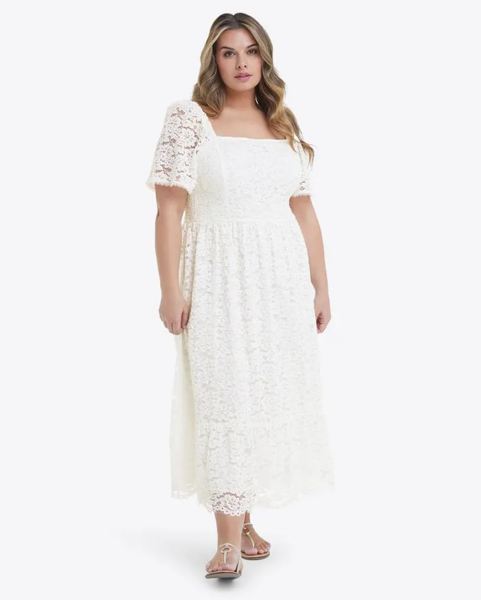 Draper James Extended Sizes Women Short Sleeve Carrie Midi Dress In Lace