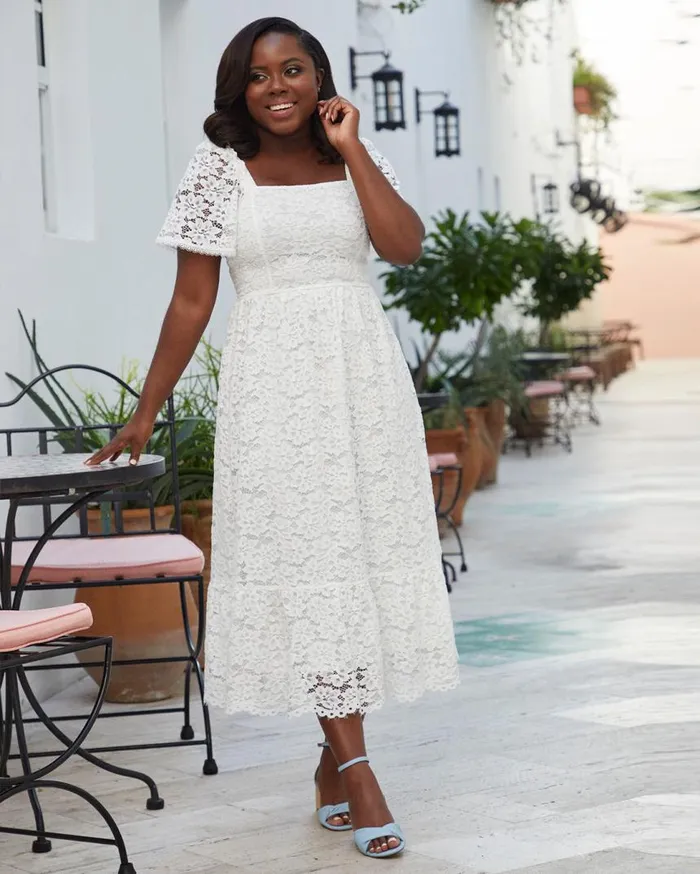 Draper James Extended Sizes Women Short Sleeve Carrie Midi Dress In Lace