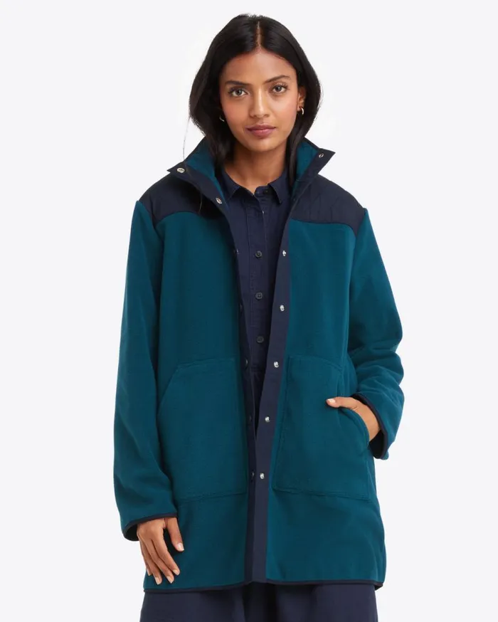 Draper James Jackets and Outerwear Women Button Down Fleece Coat In Teal