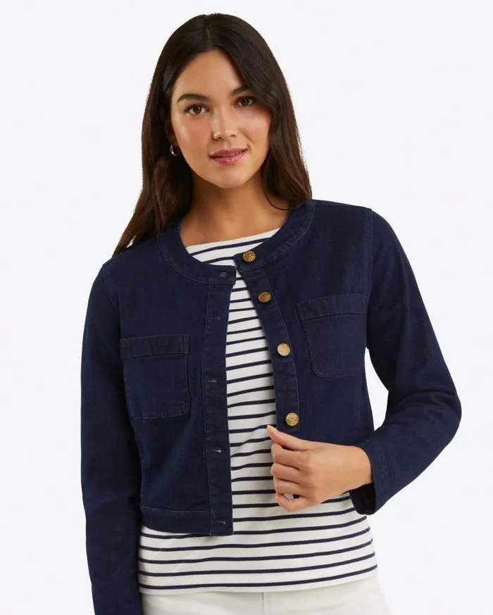 Draper James Jackets and Outerwear Women Collarless Jacket In Stretch Denim