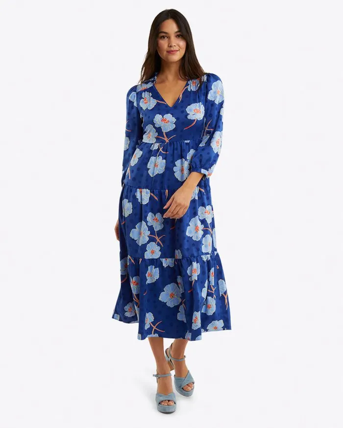 Draper James Midi and Maxi Women Katie Midi Dress In Printed Dot Jacquard