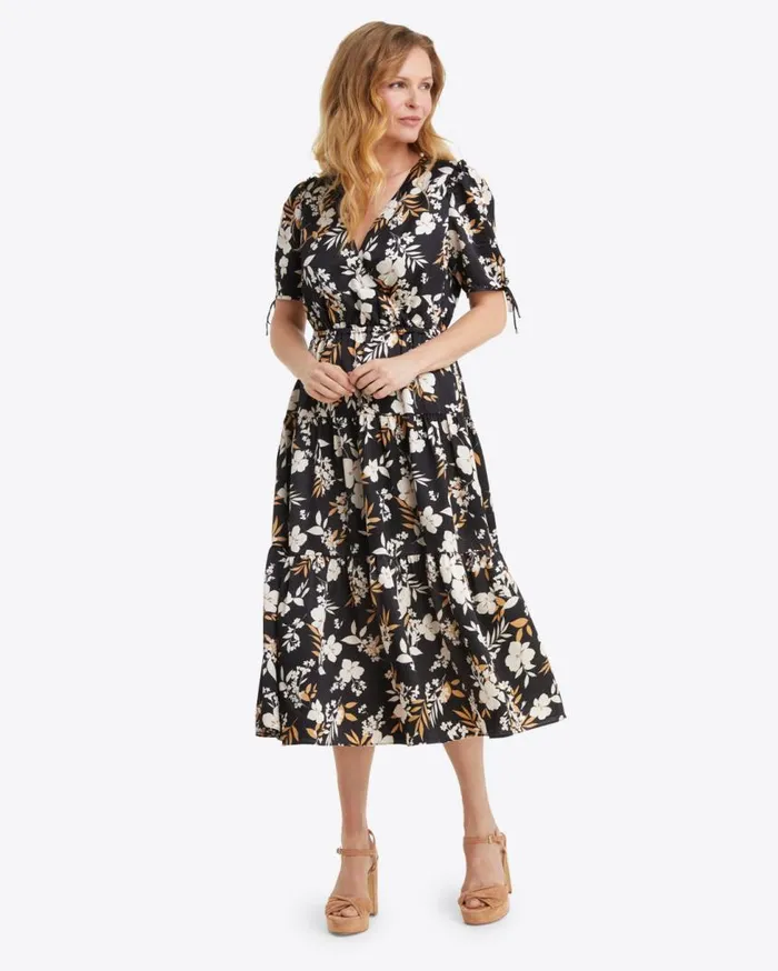 Draper James Midi and Maxi Women Tie Sleeve Dress In Midnight Magnolia