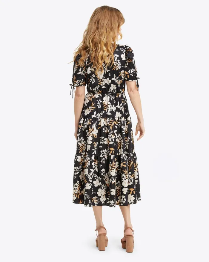 Draper James Midi and Maxi Women Tie Sleeve Dress In Midnight Magnolia