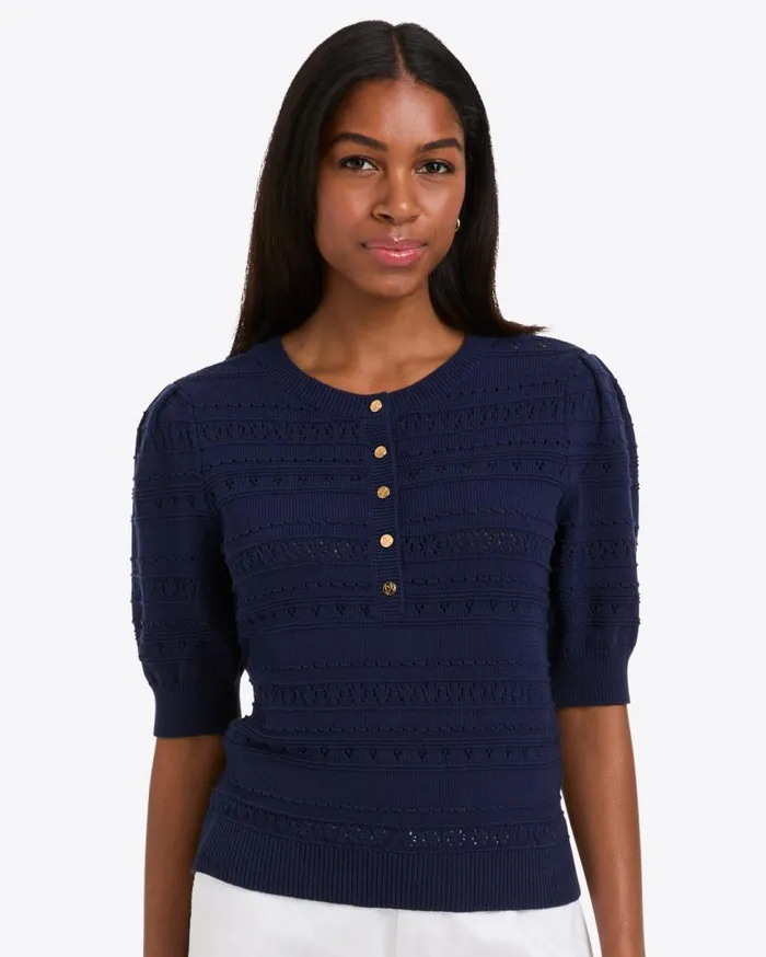 Draper James Sweaters Women Annabelle ShortSleeve Sweater In Navy Pointelle