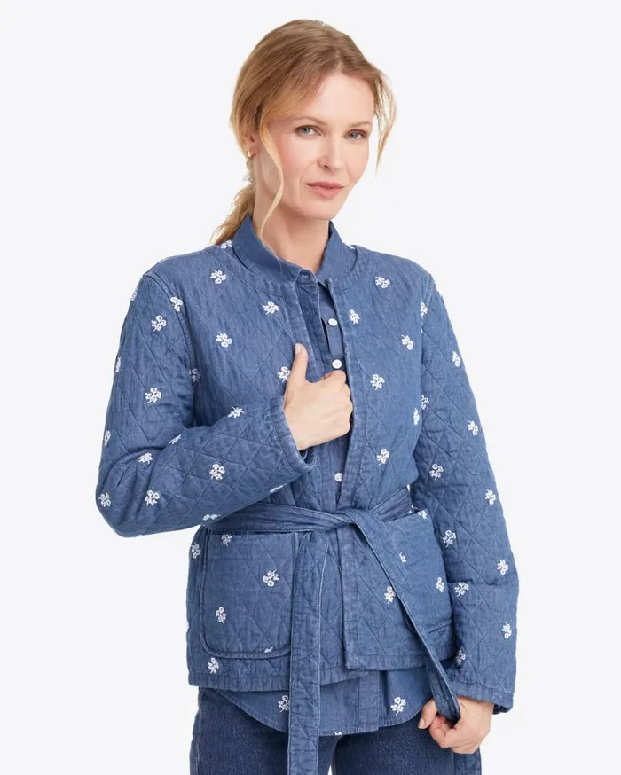 Draper James Tops Women Reversible Belted Jacket In Embroidered Chambray