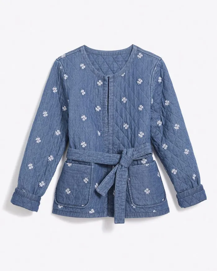 Draper James Tops Women Reversible Belted Jacket In Embroidered Chambray