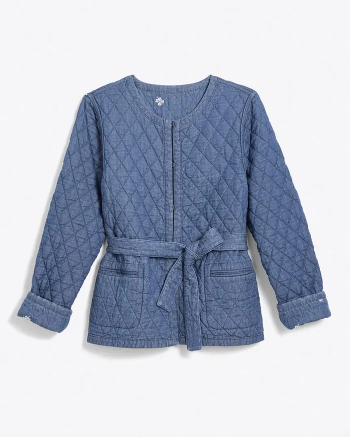Draper James Tops Women Reversible Belted Jacket In Embroidered Chambray