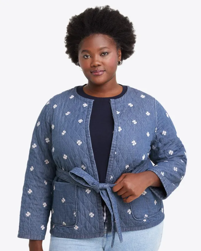 Draper James Tops Women Reversible Belted Jacket In Embroidered Chambray