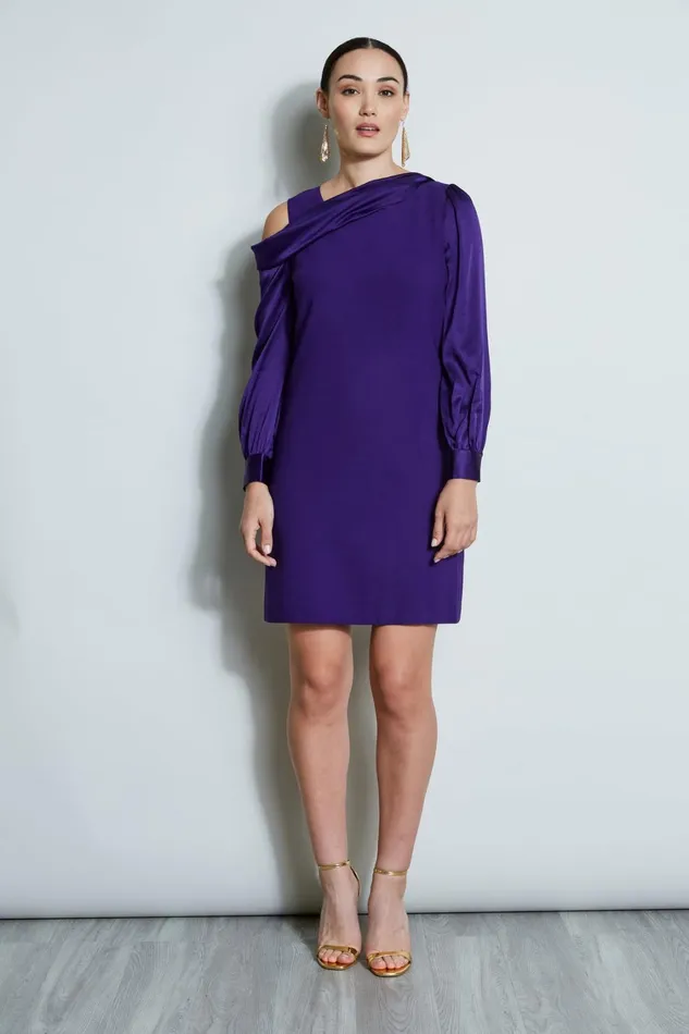 Elie Tahari Dresses and Jumpsuits Draped Satin Shoulder Dress Winter Plum 8211 Women Elie Tahari Dresses and Jumpsuits Draped Satin Shoulder Dress Winter Plum 8211 Women