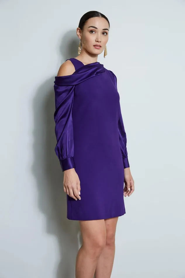 Elie Tahari Dresses and Jumpsuits Draped Satin Shoulder Dress Winter Plum 8211 Women