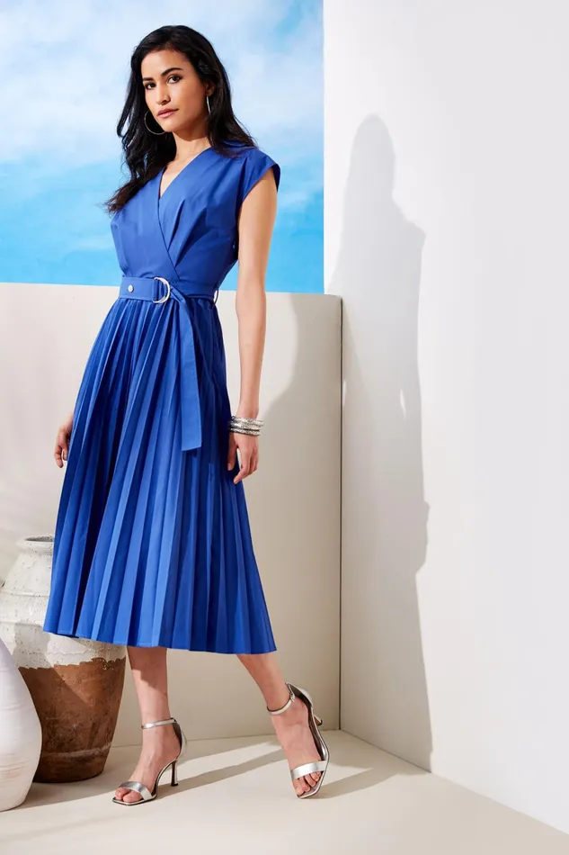 Elie Tahari Dresses and Jumpsuits Mock Wrap Pleated Shirt Dress Sailor 8211 Women