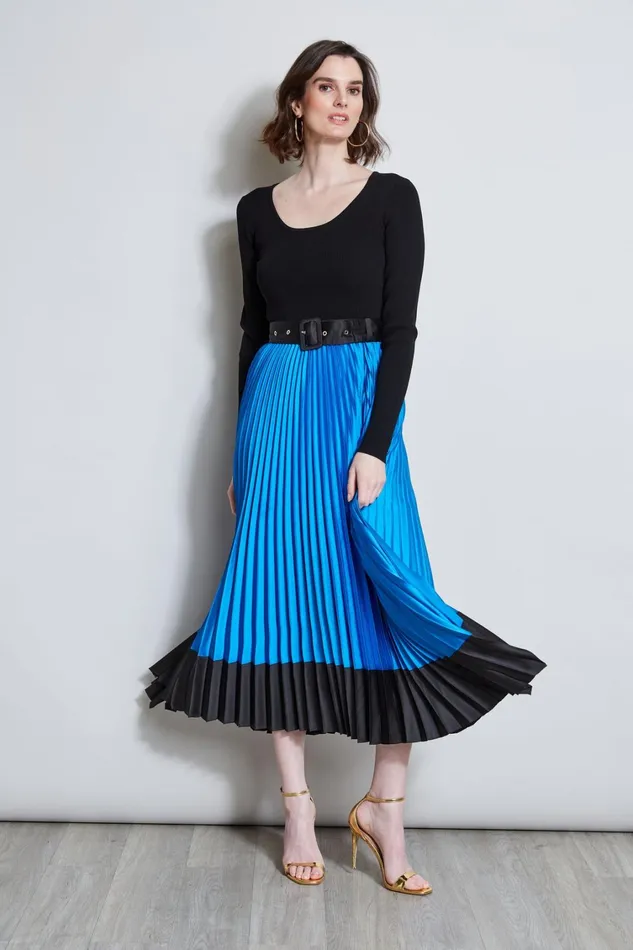 Elie Tahari Dresses and Jumpsuits Pleated Belted Dress Blue Ivynoir 8211 Women