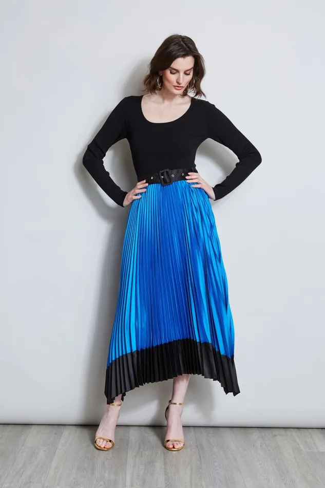 Elie Tahari Dresses and Jumpsuits Pleated Belted Dress Blue Ivynoir 8211 Women