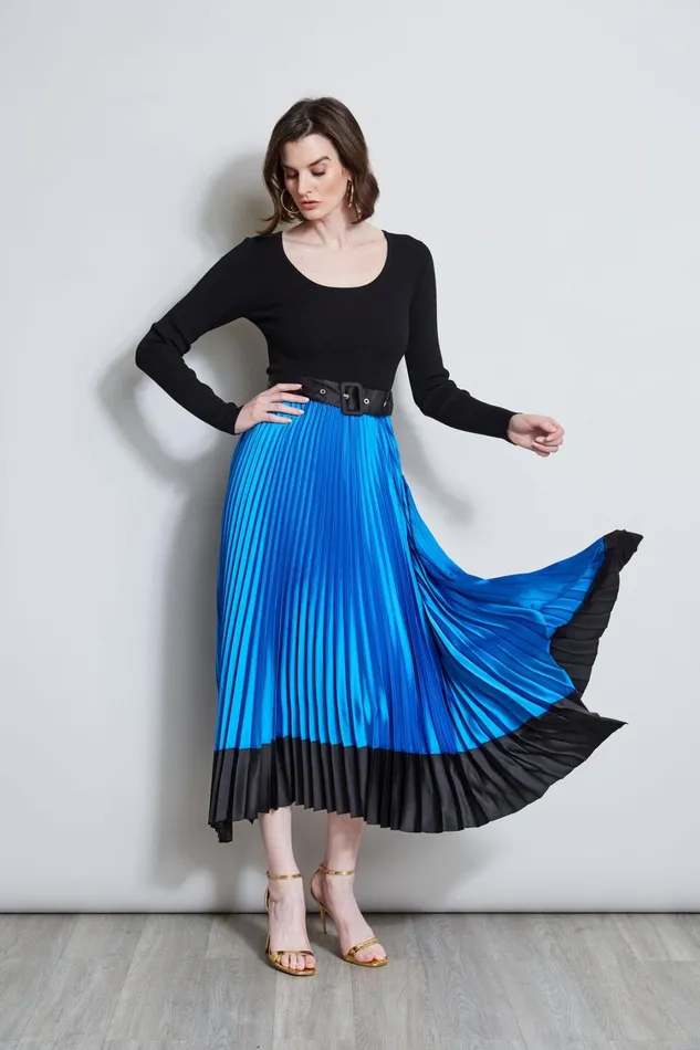 Elie Tahari Dresses and Jumpsuits Pleated Belted Dress Blue Ivynoir 8211 Women