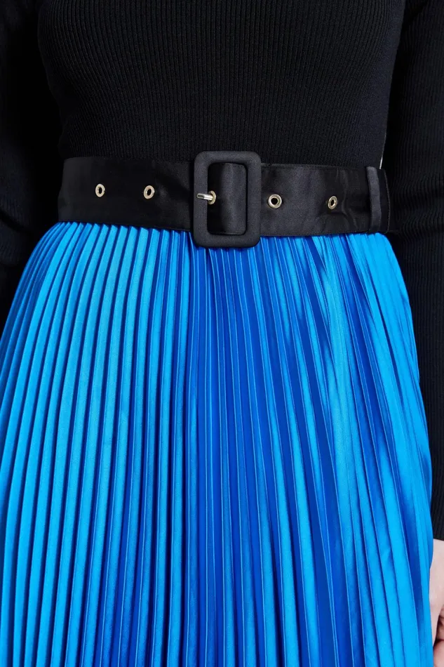 Elie Tahari Dresses and Jumpsuits Pleated Belted Dress Blue Ivynoir 8211 Women