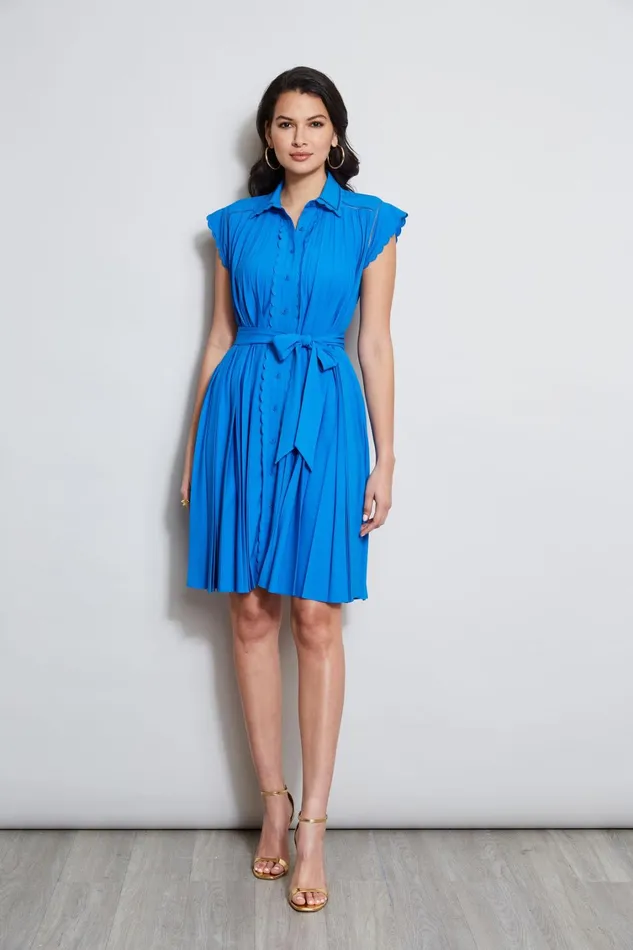 Elie Tahari Dresses and Jumpsuits Pleated Scallop Dress Blue Ivy 8211 Women