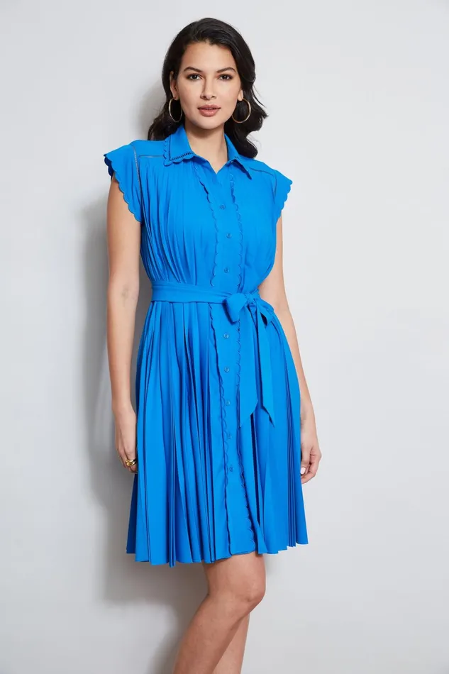 Elie Tahari Dresses and Jumpsuits Pleated Scallop Dress Blue Ivy 8211 Women