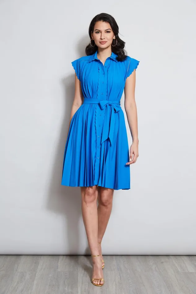 Elie Tahari Dresses and Jumpsuits Pleated Scallop Dress Blue Ivy 8211 Women