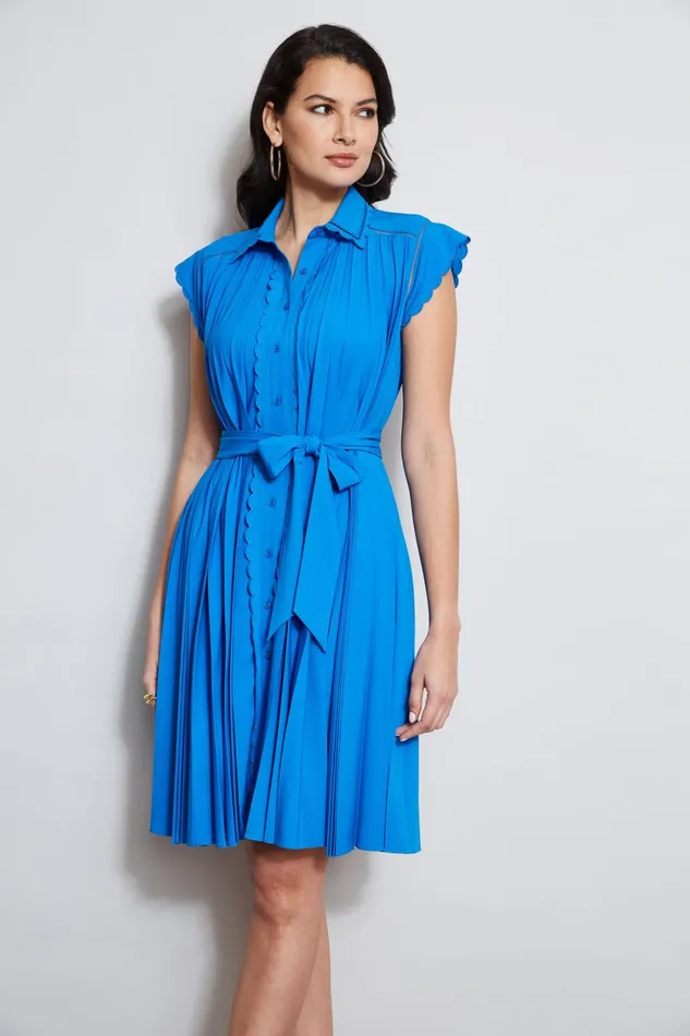 Elie Tahari Dresses and Jumpsuits Pleated Scallop Dress Blue Ivy 8211 Women