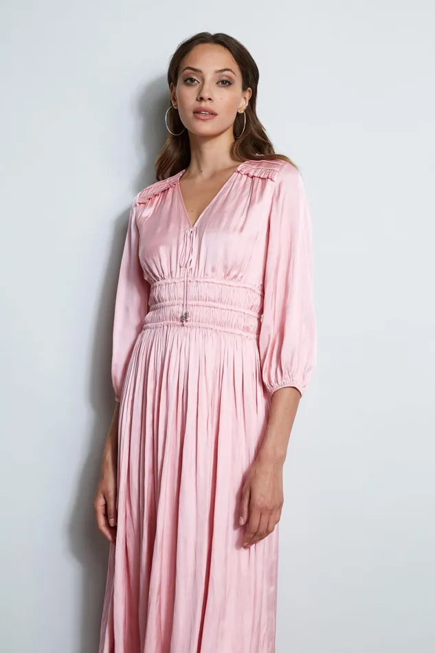 Elie Tahari Dresses and Jumpsuits Satin Smocked Pleat Dress Soho Pink 8211 Women