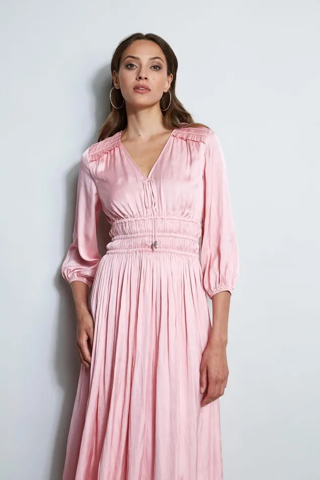 Elie Tahari Dresses and Jumpsuits Satin Smocked Pleat Dress Soho Pink 8211 Women