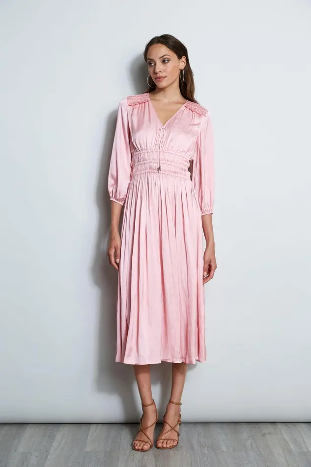 Elie Tahari Dresses and Jumpsuits Satin Smocked Pleat Dress Soho Pink 8211 Women