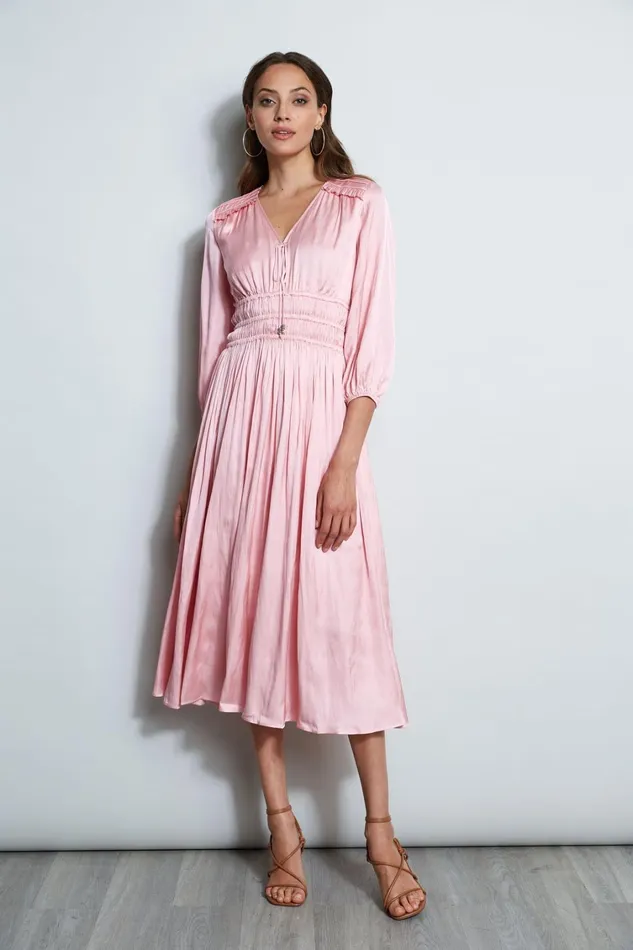 Elie Tahari Dresses and Jumpsuits Satin Smocked Pleat Dress Soho Pink 8211 Women