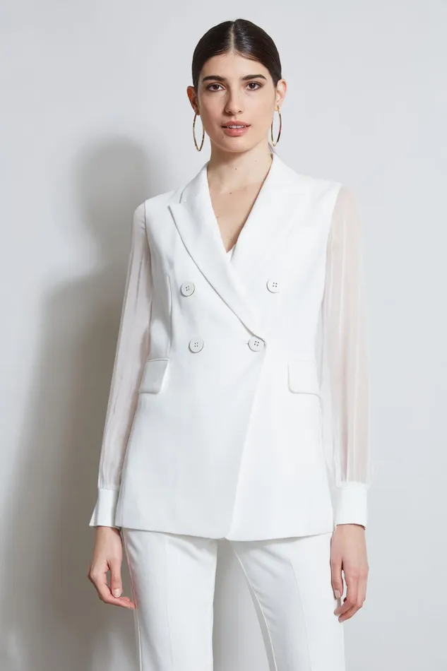 Elie Tahari Jackets and Blazers Double Breasted Chiffon Sleeve Blazer Foam 8211 Women